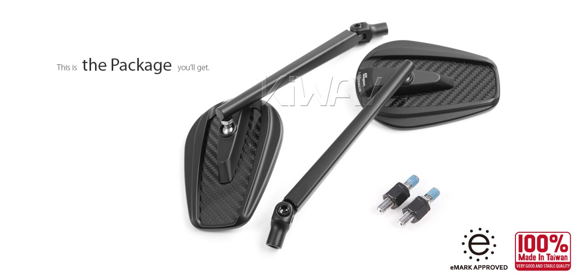 Thinnest motorcycle mirrors KiWAV motorcycle mirrors Mamba black compatible for Harley Davidson Street 500/ 750