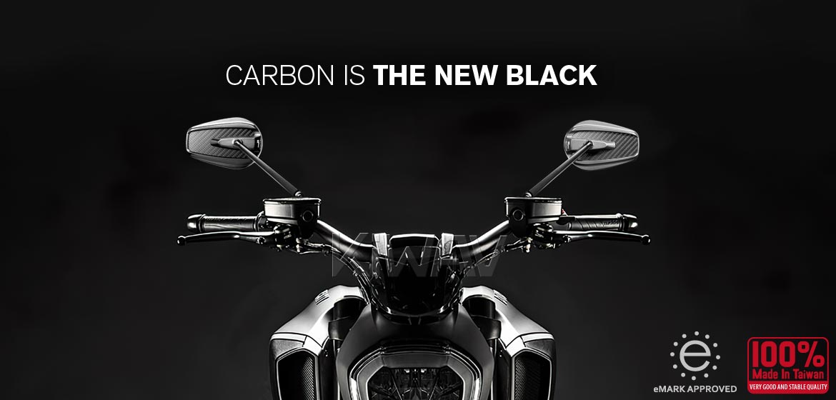 True carbon fiber KiWAV motorcycle mirrors Mamba black universal fit for 10mm mirror thread and Harley Davidson