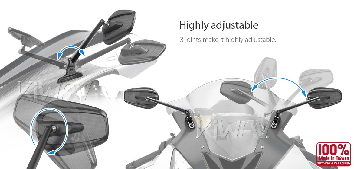 True carbon fiber mirrors KiWAV motorcycle mirrors Mamba black fairing mount rearview mirrors for sportbikes