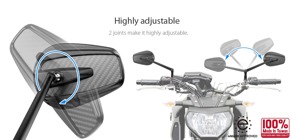 True carbon fiber KiWAV motorcycle mirrors Mamba black universal fit for 10mm mirror thread and Harley Davidson