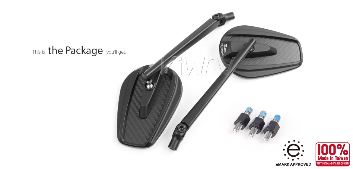 True carbon fiber KiWAV motorcycle mirrors Mamba black universal fit for 8mm mirror thread