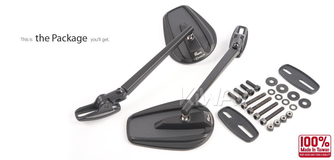 True carbon fiber mirrors KiWAV motorcycle mirrors Mamba black fairing mount rearview mirrors for sportbikes