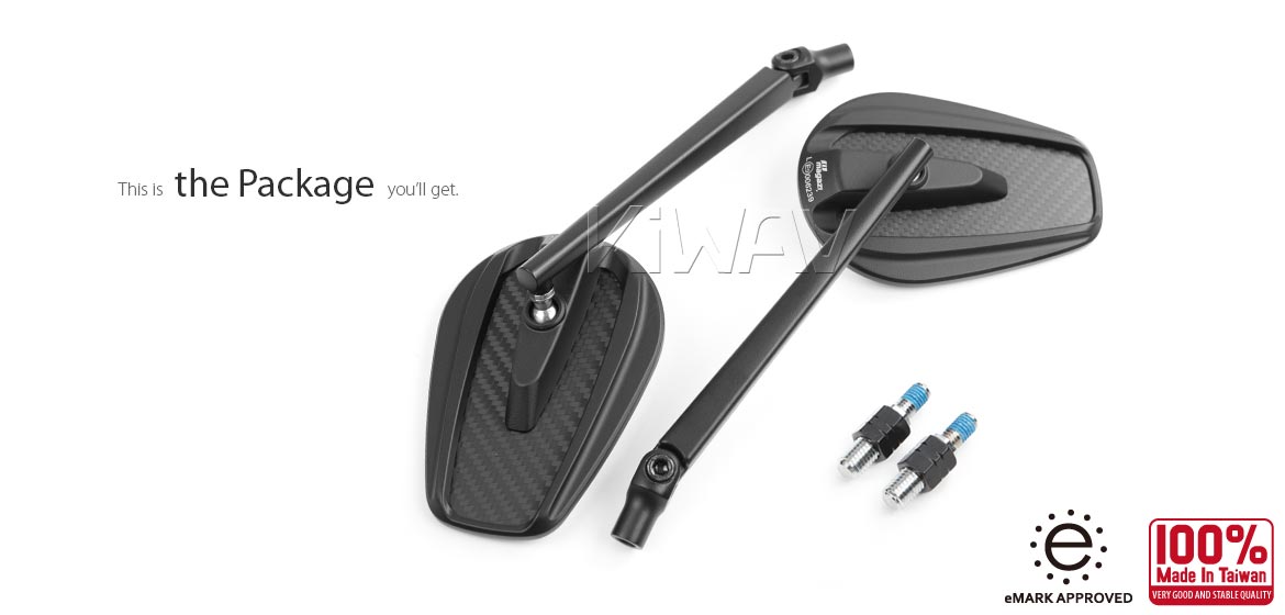 True carbon fiber KiWAV motorcycle mirrors Mamba black compatible for most BMW