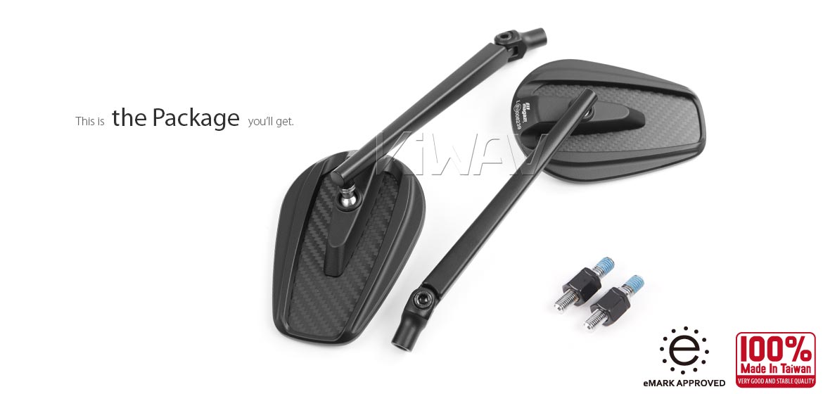 True carbon fiber KiWAV motorcycle mirrors Mamba black compatible for Harley Davidson Street 500/ 750