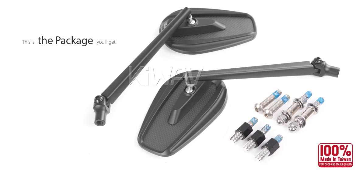 True carbon fiber KiWAV motorcycle mirrors Mamba black universal fit for 10mm mirror thread and Harley Davidson
