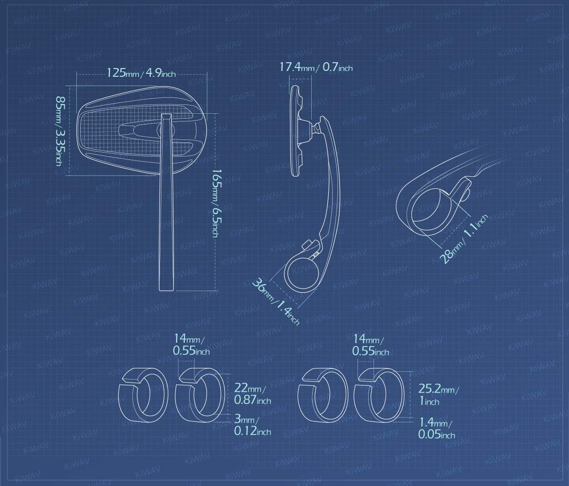 Measurement of KiWAV bar end mirrors Mamba carbon for 22/25mm handlebar motorcycles