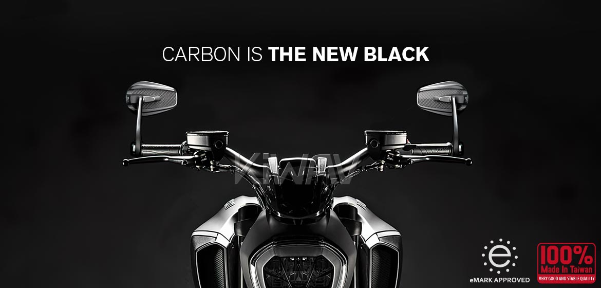 KiWAV heavy weight mirrors Mamba glossy carbon compatible for Yamaha M16 threaded handlebars motorcycles
