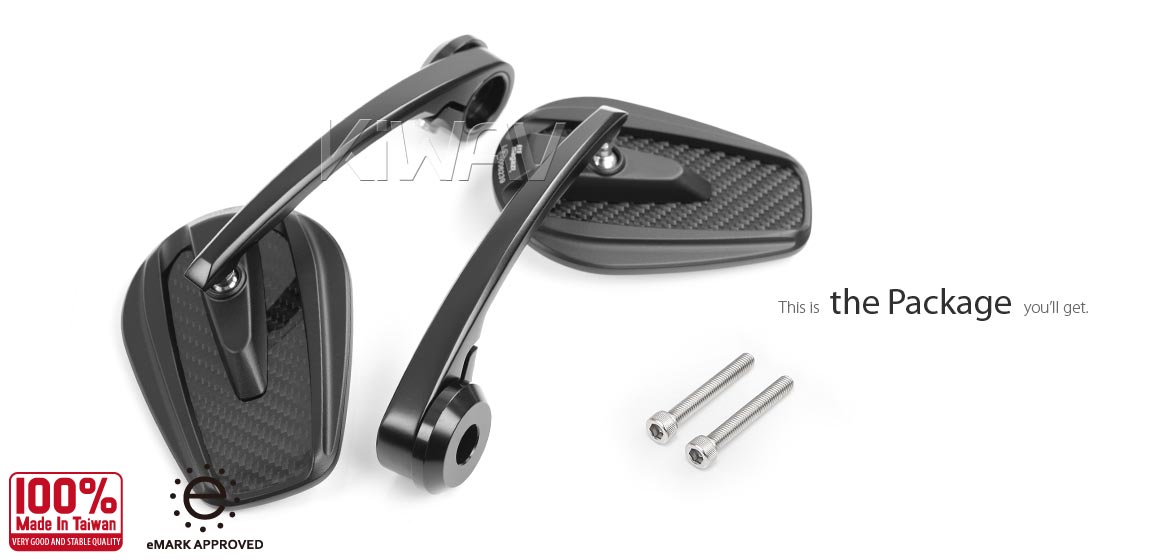 KiWAV glossy carbon fiber bar end mirrors Mamba for M6 mirror threaded handlebars motorcycles
