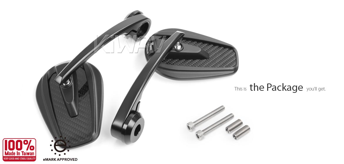 KiWAV bar end mirrors Mamba glossy carbon fiber for M8 mirror threaded handlebars motorcycles