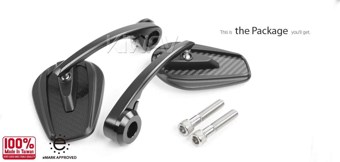 KiWAV glossy carbon fiber bar end mirrors Mamba compatible for BMW motorcycles