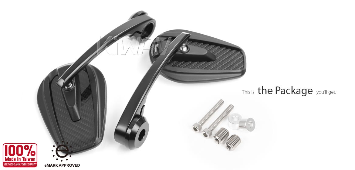 KiWAV bar end mirrors Mamba glossy carbon fiber compatible for BMW motorcycles