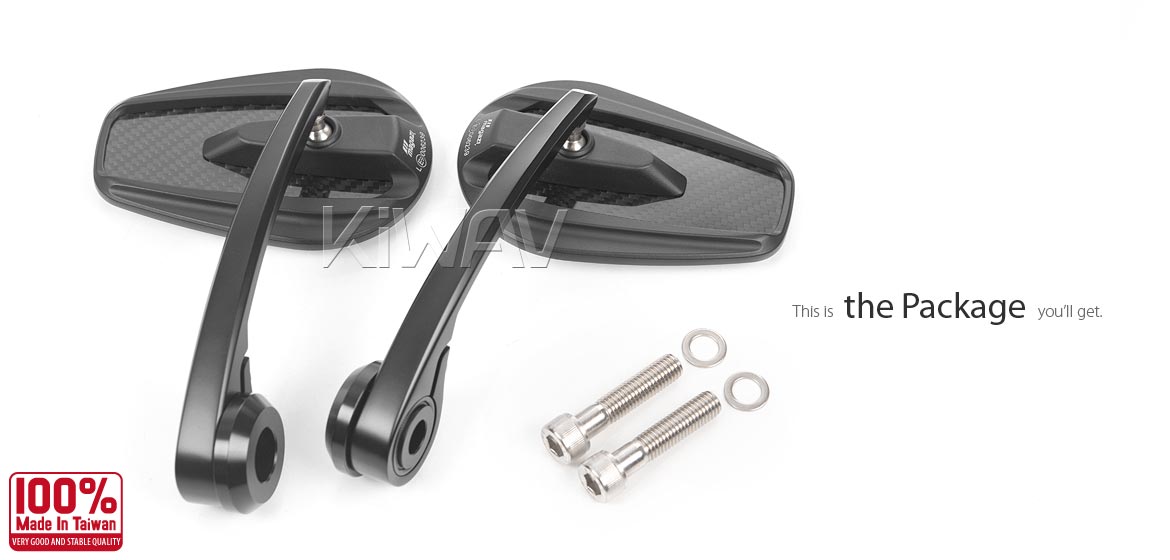 KiWAV bar end mirrors Mamba glossy carbon fiber compatible for BMW M10 threaded handlebar