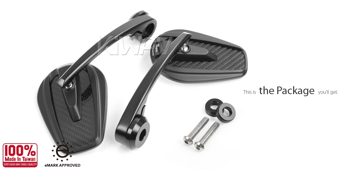 KiWAV bar end mirrors Mamba glossy carbon fiber compatible with BMW M8 threaded handlebar
