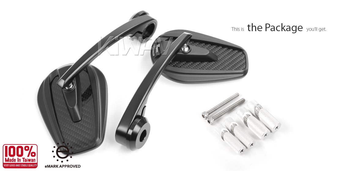 KiWAV glossy carbon fiber bar end mirrors Mamba for 7/8 inch hollow end handlebars motorcycles