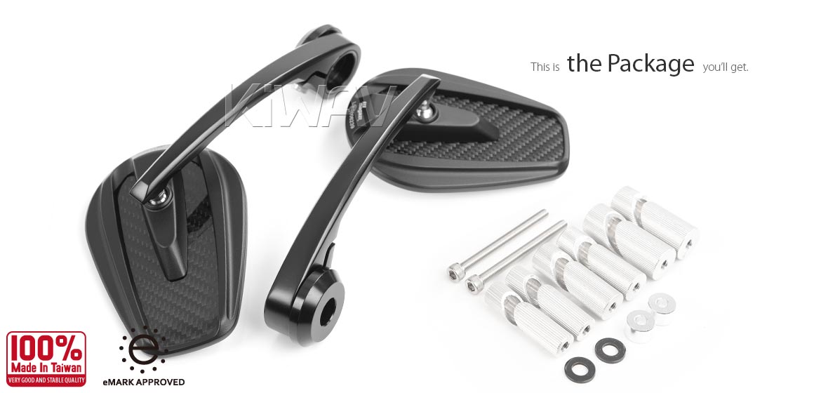 KiWAV glossy carbon fiber bar end mirrors Mamba compatible for Harley Sportster Dyna Softail XG street motorcycles