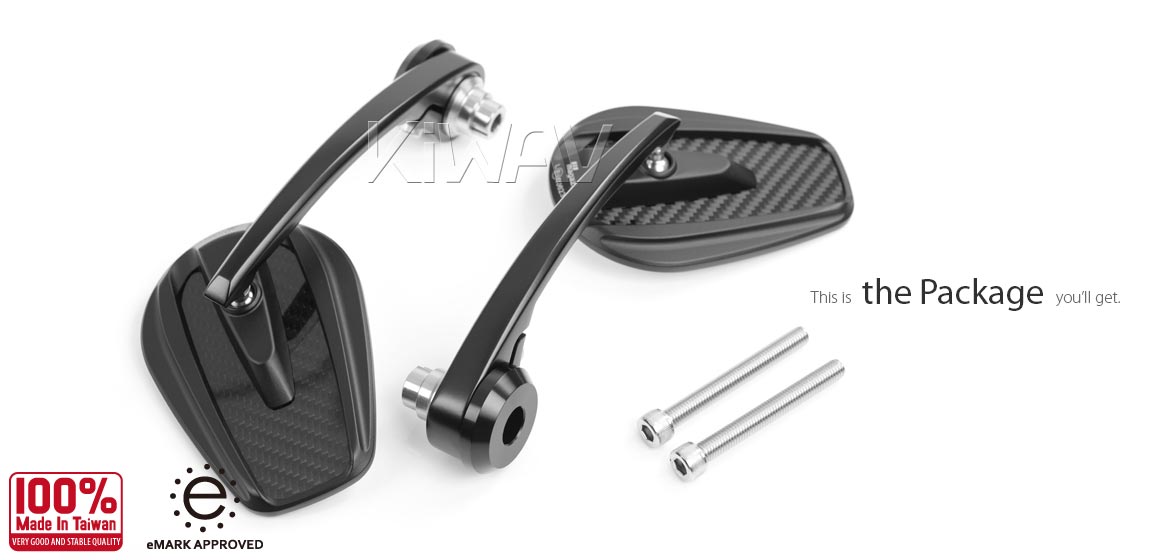 KiWAV glossy carbon fiber bar end mirrors Mamba compatible for Indian Scout Bobber motorcycles