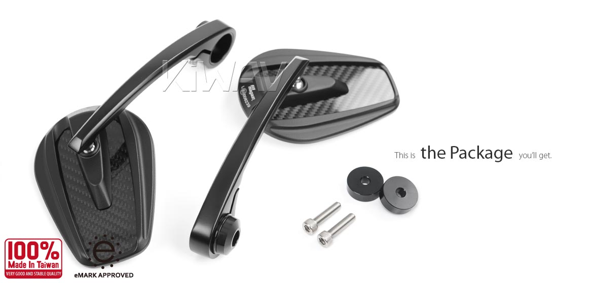 KiWAV glossy carbon fiber bar end mirrors Mamba compatible for Moto Guzzi motorcycles