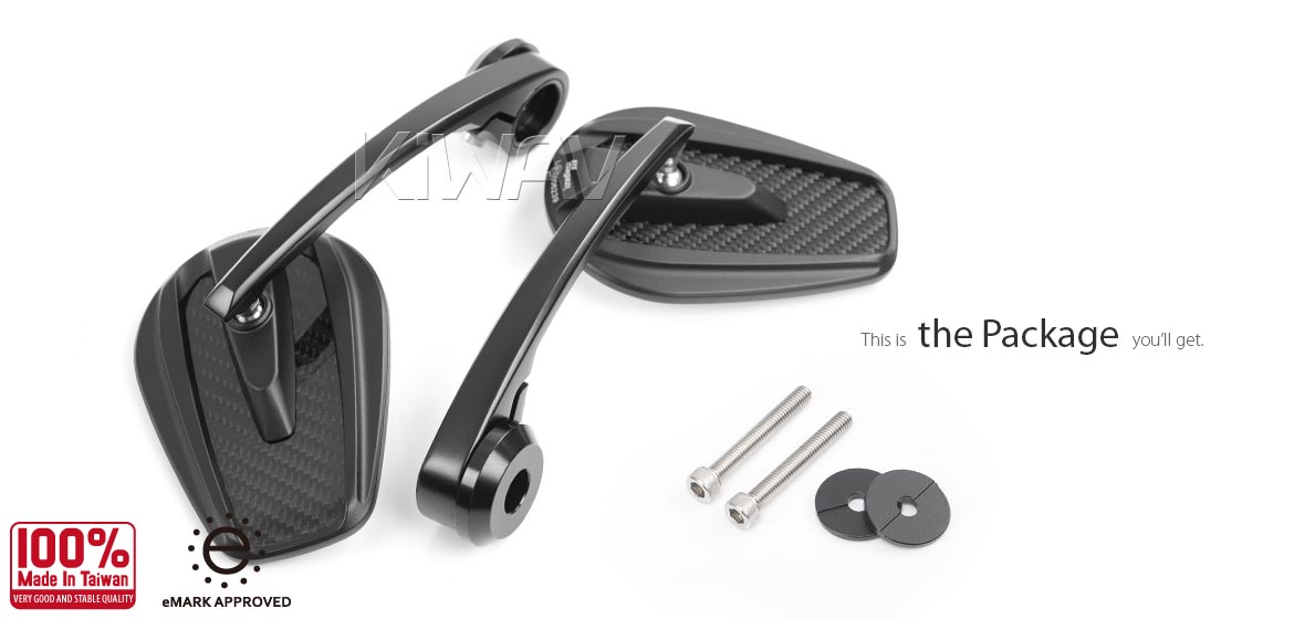 KiWAV glossy carbon fiber bar end mirrors Mamba compatible for Royal Enfield Interceptor 650 motorcycles