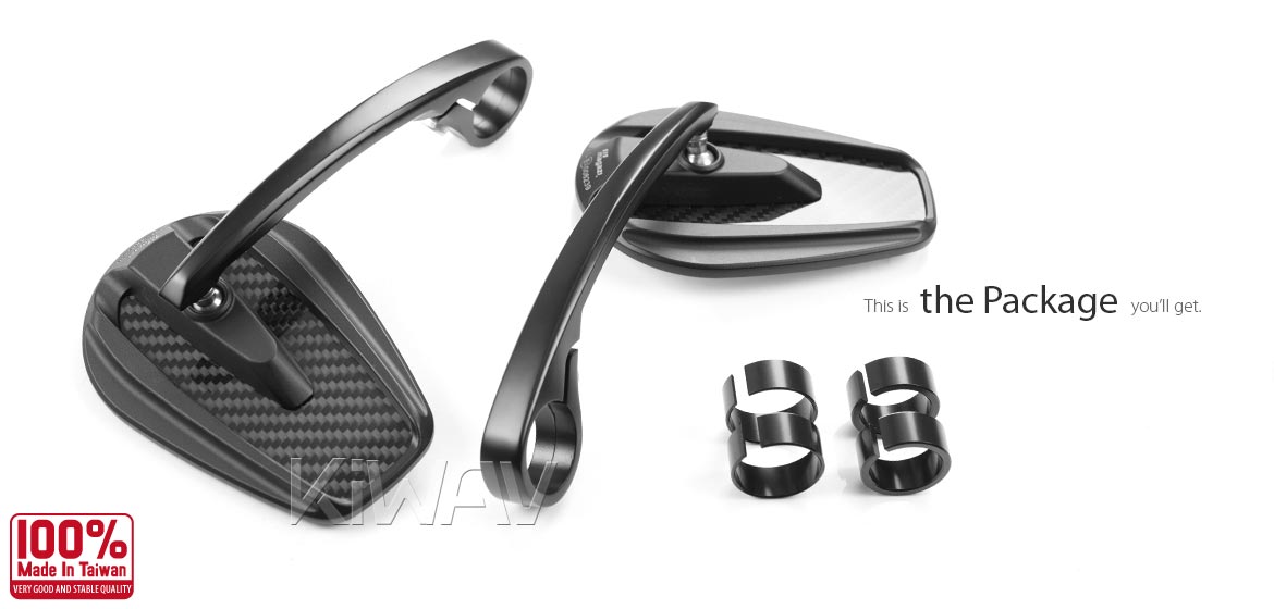 KiWAV bar end mirrors Mamba glossy carbon fiber for 22/25mm handlebar motorcycles