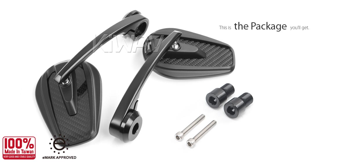 KiWAV glossy carbon fiber bar end mirrors Mamba compatible for Yamaha M16 threaded handlebars motorcycles