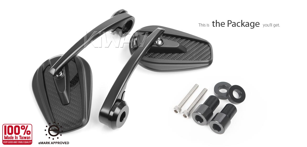 KiWAV heavy weight mirrors Mamba glossy carbon compatible for Yamaha M16 threaded handlebars motorcycles
