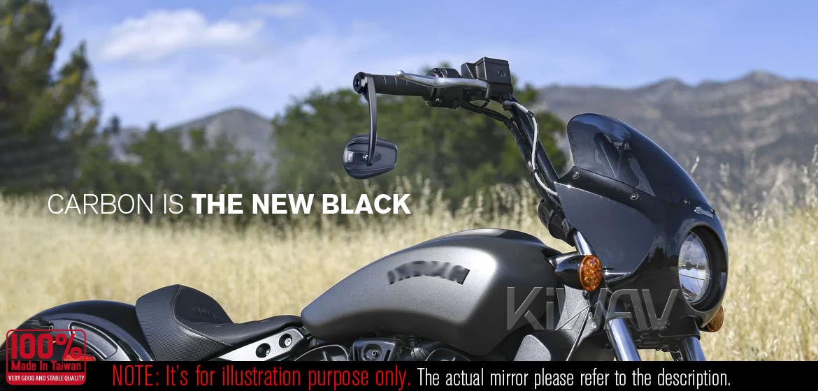 KiWAV bar end mirrors Mamba matte carbon fiber compatible for specific Indian models motorcycles