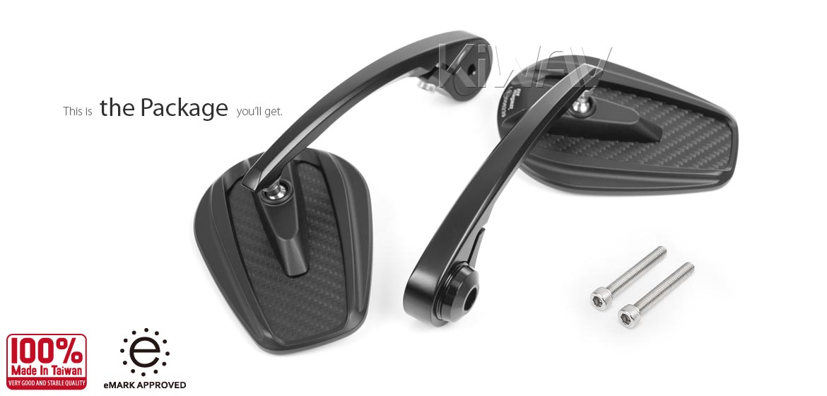 KiWAV matte carbon fiber bar end mirrors Mamba for M6 mirror threaded handlebars motorcycles