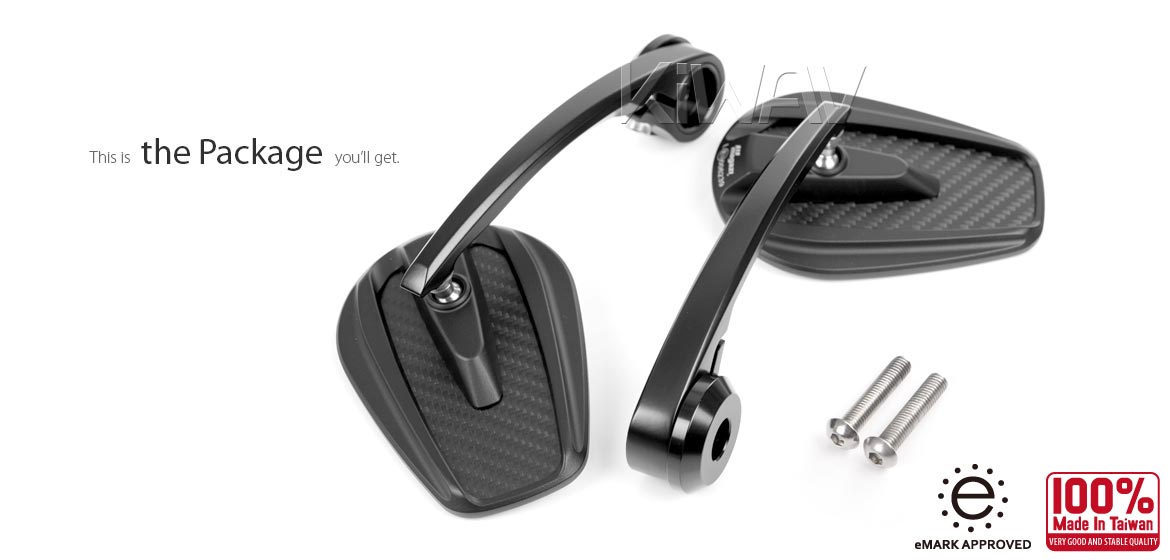 KiWAV matte carbon fiber bar end mirrors Mamba for M8 mirror threaded handlebars motorcycles