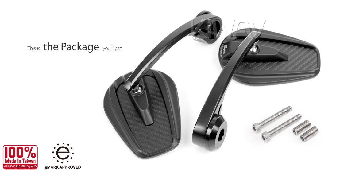 KiWAV bar end mirrors Mamba matte carbon fiber for M8 mirror threaded handlebars motorcycles