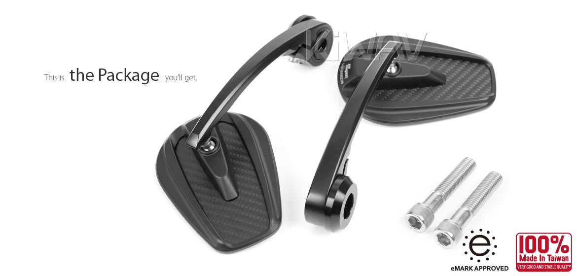 KiWAV matte carbon fiber bar end mirrors Mamba compatible for BMW motorcycles