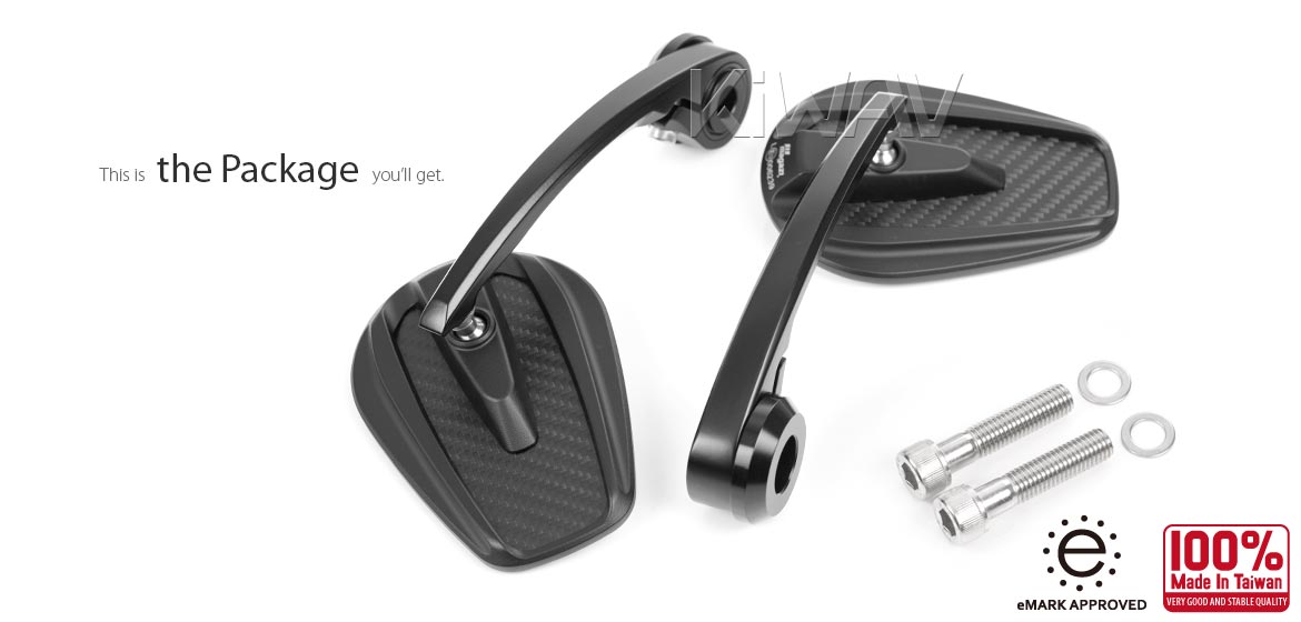 KiWAV bar end mirrors Mamba matte carbon fiber compatible for BMW M10 threaded handlebar
