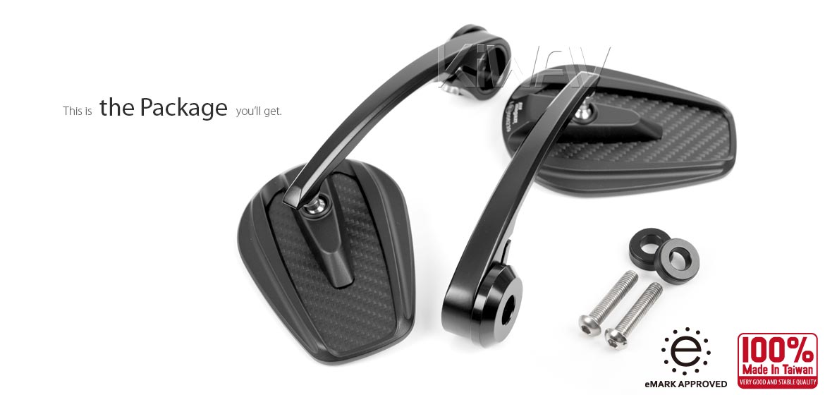 KiWAV bar end mirrors Mamba matte carbon fiber compatible with BMW M8 threaded handlebar
