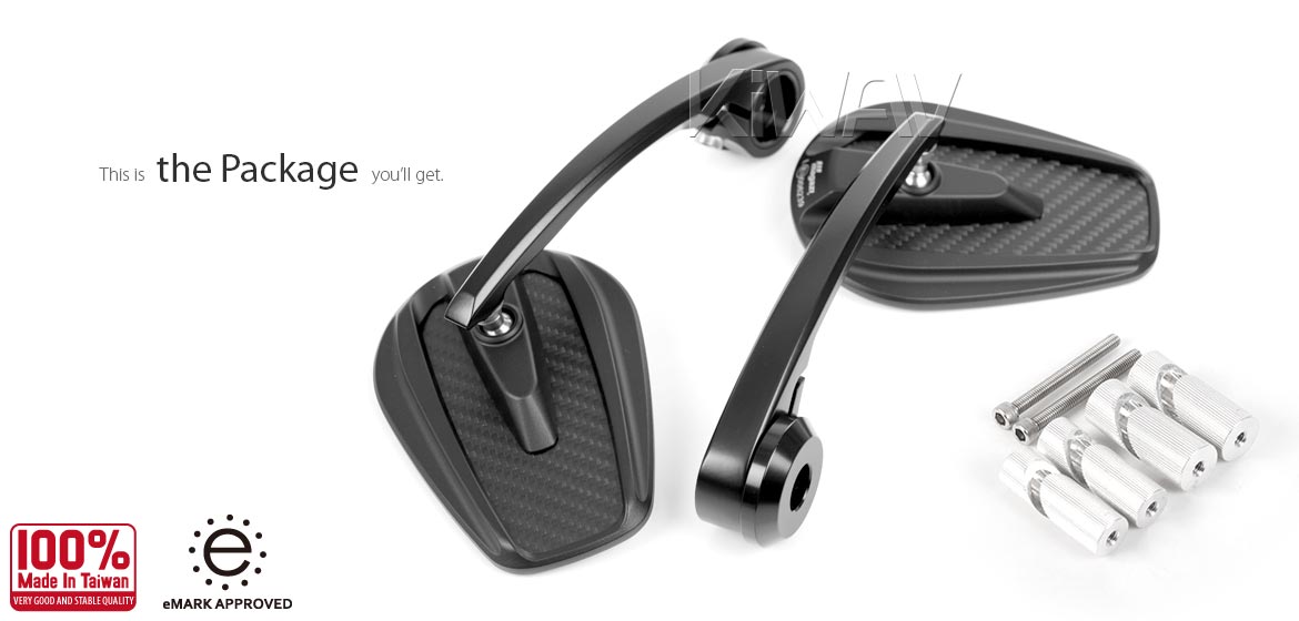 KiWAV matte carbon fiber bar end mirrors Mamba for 1inch & 1-1/4inch hollow end handlebars motorcycles