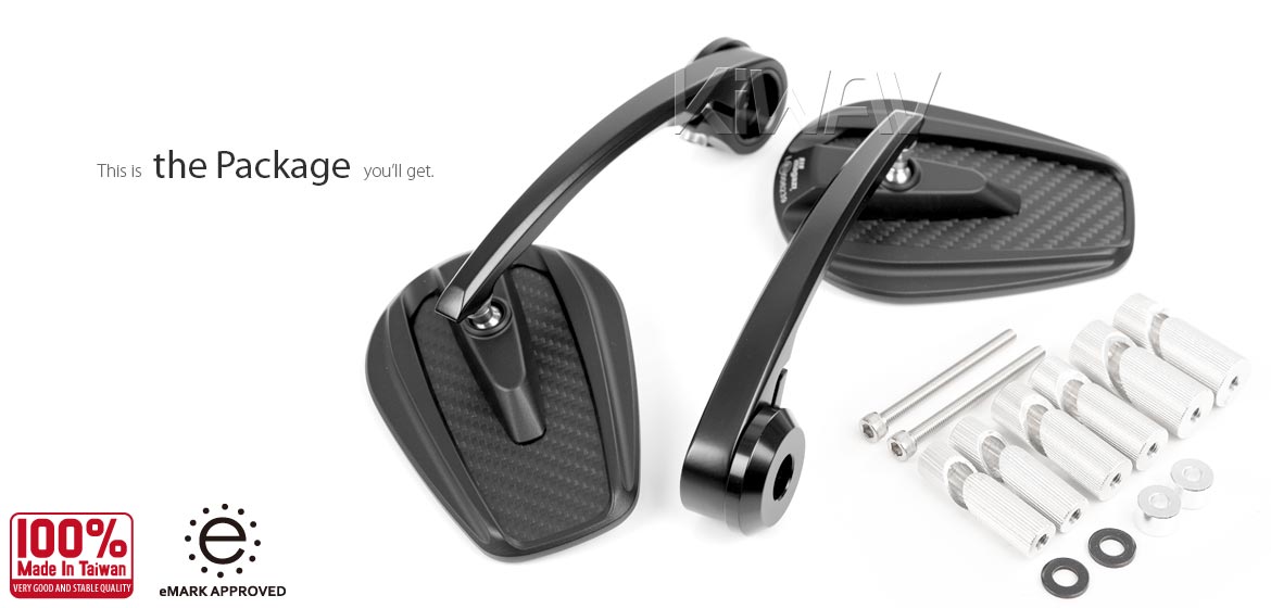 KiWAV matte carbon fiber bar end mirrors Mamba compatible for Harley Sportster Dyna Softail XG street motorcycles