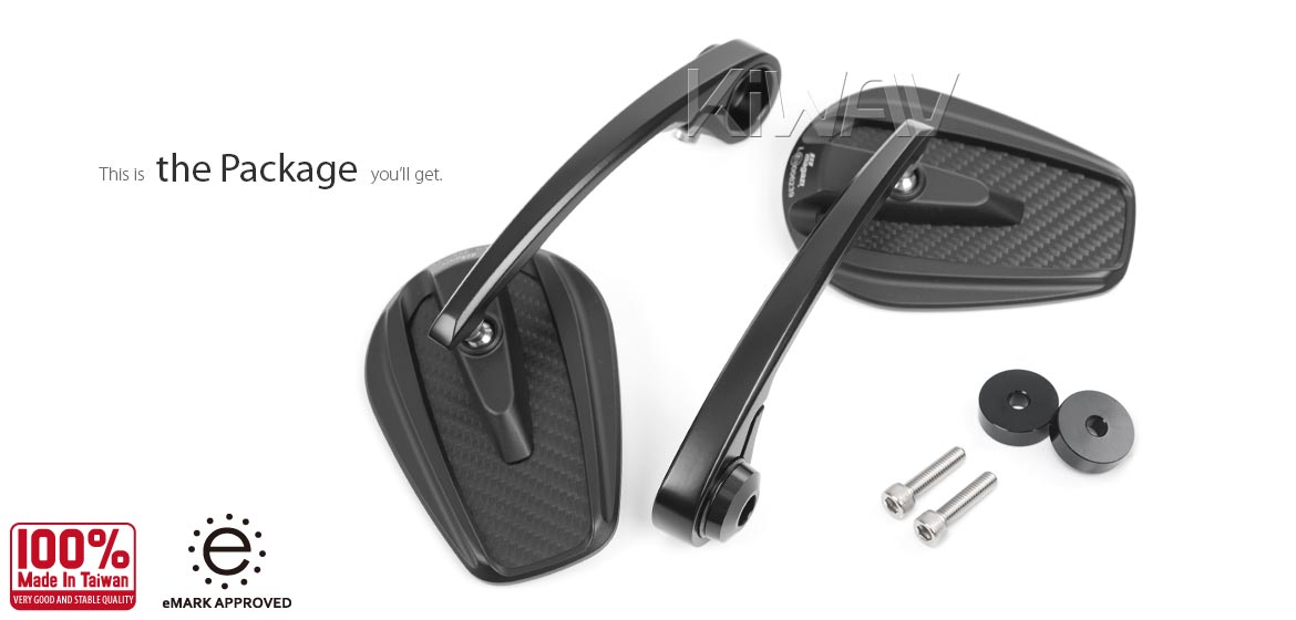 KiWAV matte carbon fiber bar end mirrors Mamba compatible for Moto Guzzi motorcycles