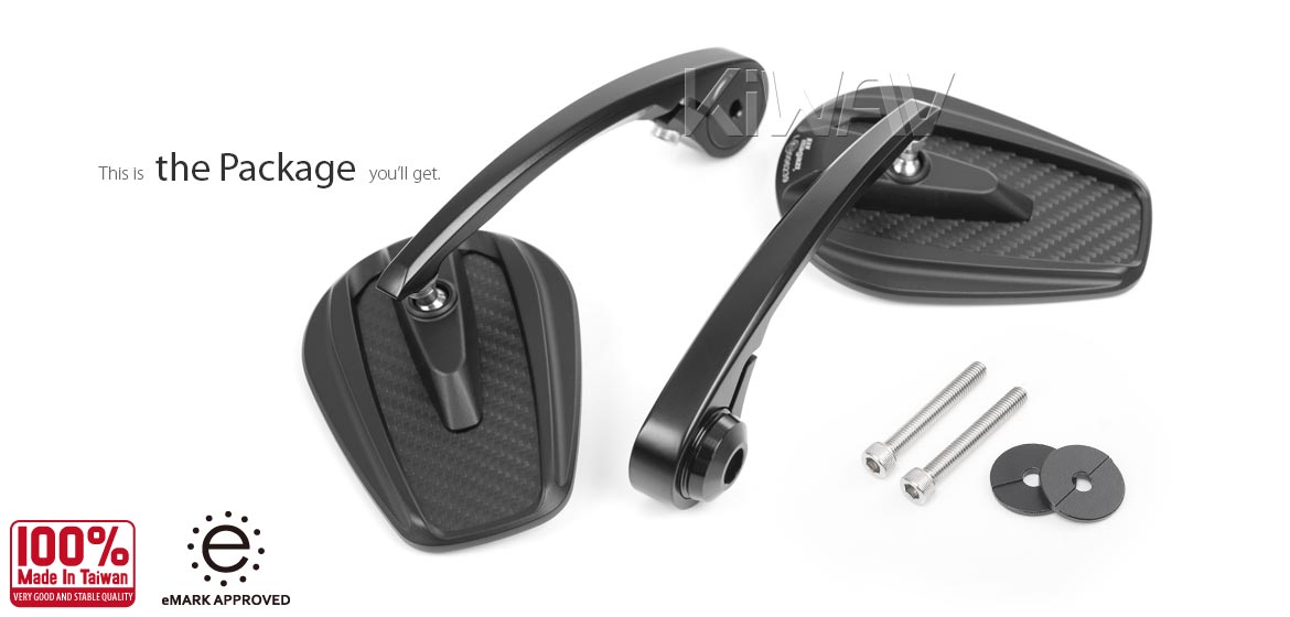 KiWAV matte carbon fiber bar end mirrors Mamba compatible for Royal Enfield Interceptor 650 motorcycles
