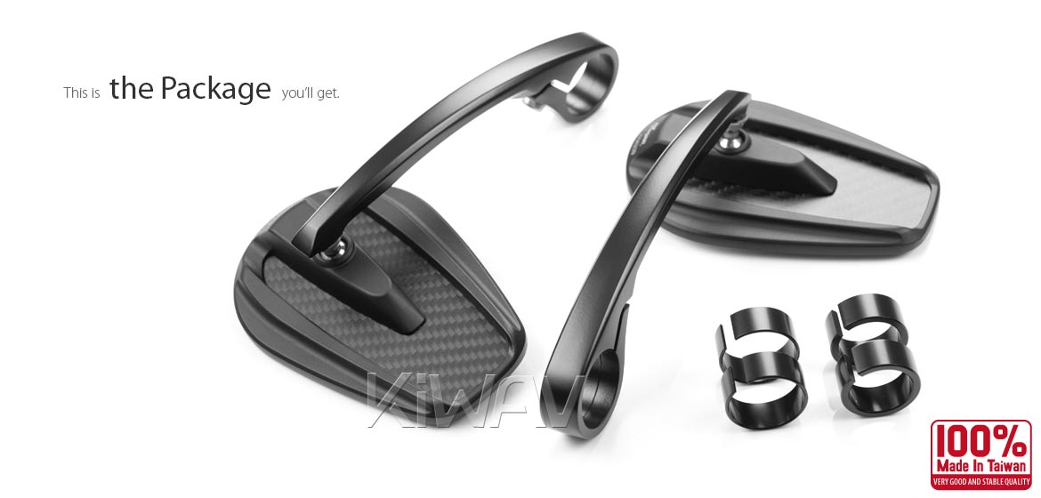 KiWAV bar end mirrors Mamba matte carbon fiber for 22/25mm handlebar motorcycles