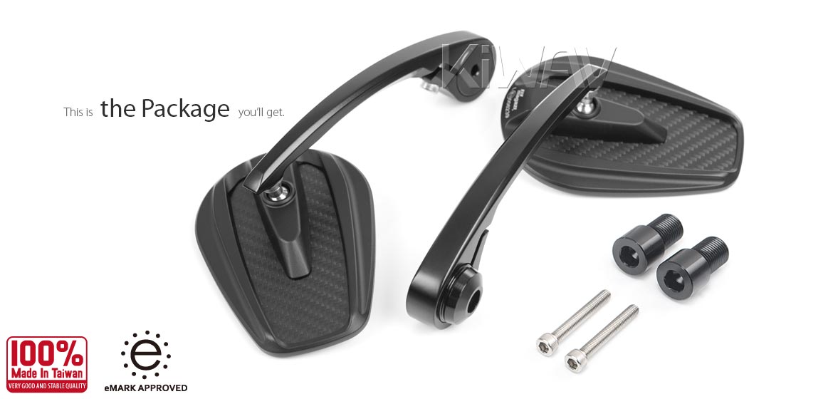 KiWAV matte carbon fiber bar end mirrors Mamba compatible for Yamaha M16 threaded handlebars motorcycles