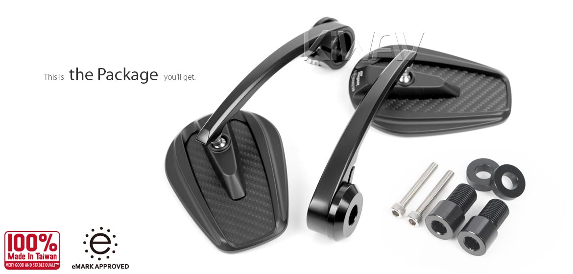 KiWAV heavy weight mirrors Mamba matte carbon fiber compatible for Yamaha M16 threaded handlebars motorcycles