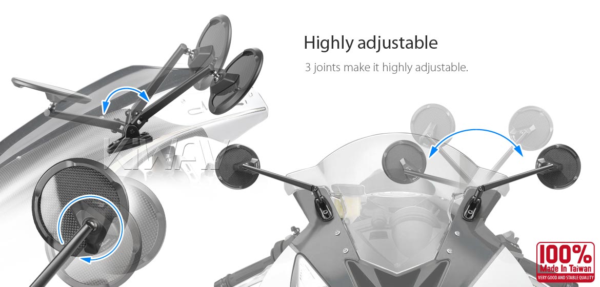True carbon fiber KiWAV motorcycle mirrors Mamba Round black fairing mount rearview mirrors for sportbikes