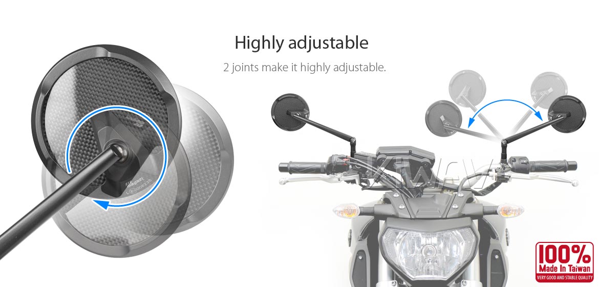 True carbon fiber mirrors KiWAV motorcycle mirrors Mamba Round black universal fit for 8mm mirror thread