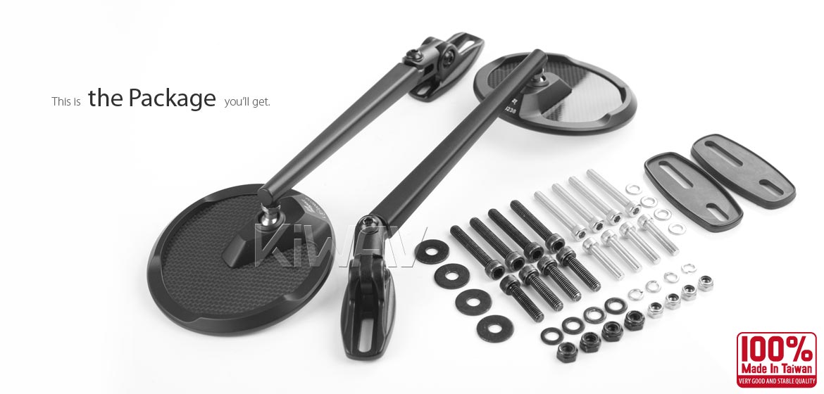 True carbon fiber KiWAV motorcycle mirrors Mamba Round black fairing mount rearview mirrors compatible for Ducati Panigale