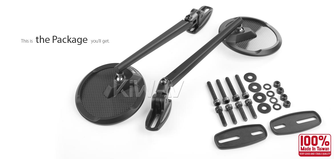True carbon fiber KiWAV motorcycle mirrors Mamba Round black fairing mount rearview mirrors for sportbikes