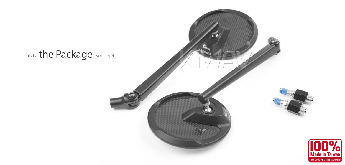 True carbon fiber mirrors KiWAV motorcycle mirrors Mamba Round black compatible for most BMW