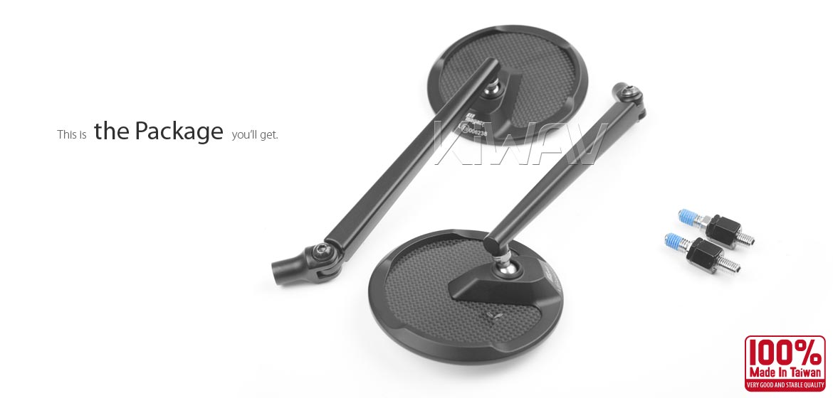 True carbon fiber mirrors KiWAV motorcycle mirrors Mamba Round black compatible for Harley Davidson Street 500/ 750