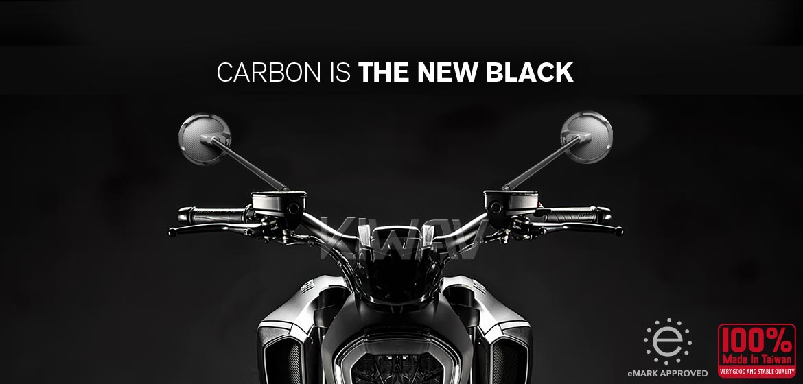True carbon fiber KiWAV motorcycle mirrors Mamba Round black universal fit for 10mm mirror thread and Harley Davidson