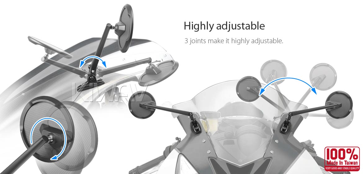 True carbon fiber KiWAV motorcycle mirrors Mamba Round black fairing mount rearview mirrors for sportbikes