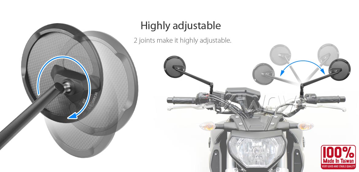 True carbon fiber KiWAV motorcycle mirrors Mamba Round black universal fit for 10mm mirror thread and Harley Davidson