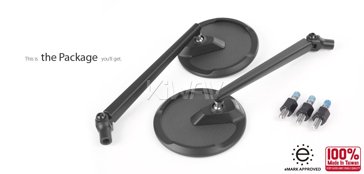 True carbon fiber KiWAV motorcycle mirrors Mamba Round black universal fit for 8mm mirror thread