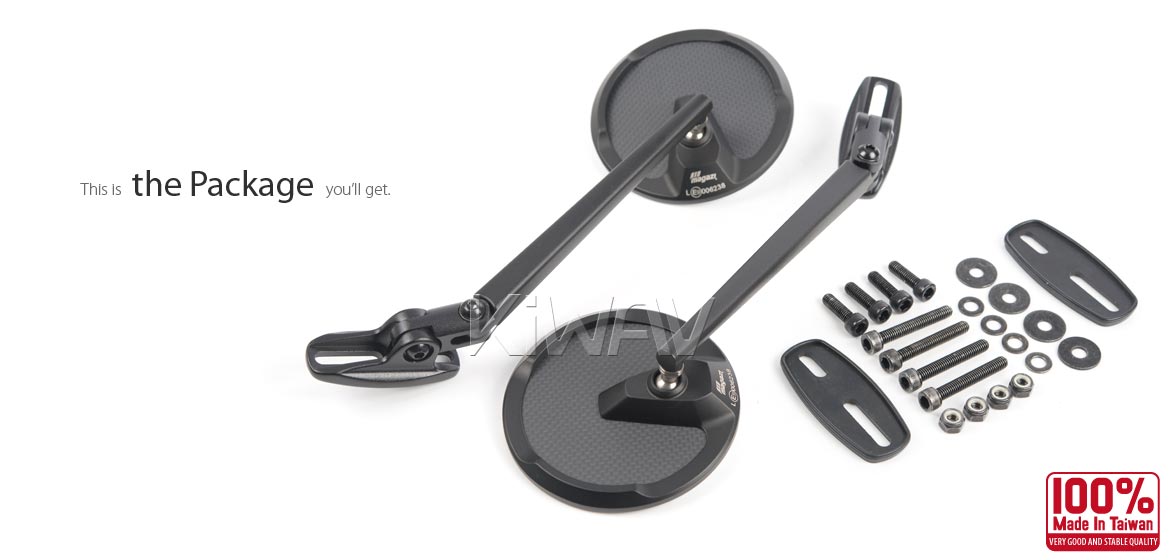 True carbon fiber KiWAV motorcycle mirrors Mamba Round black fairing mount rearview mirrors for sportbikes